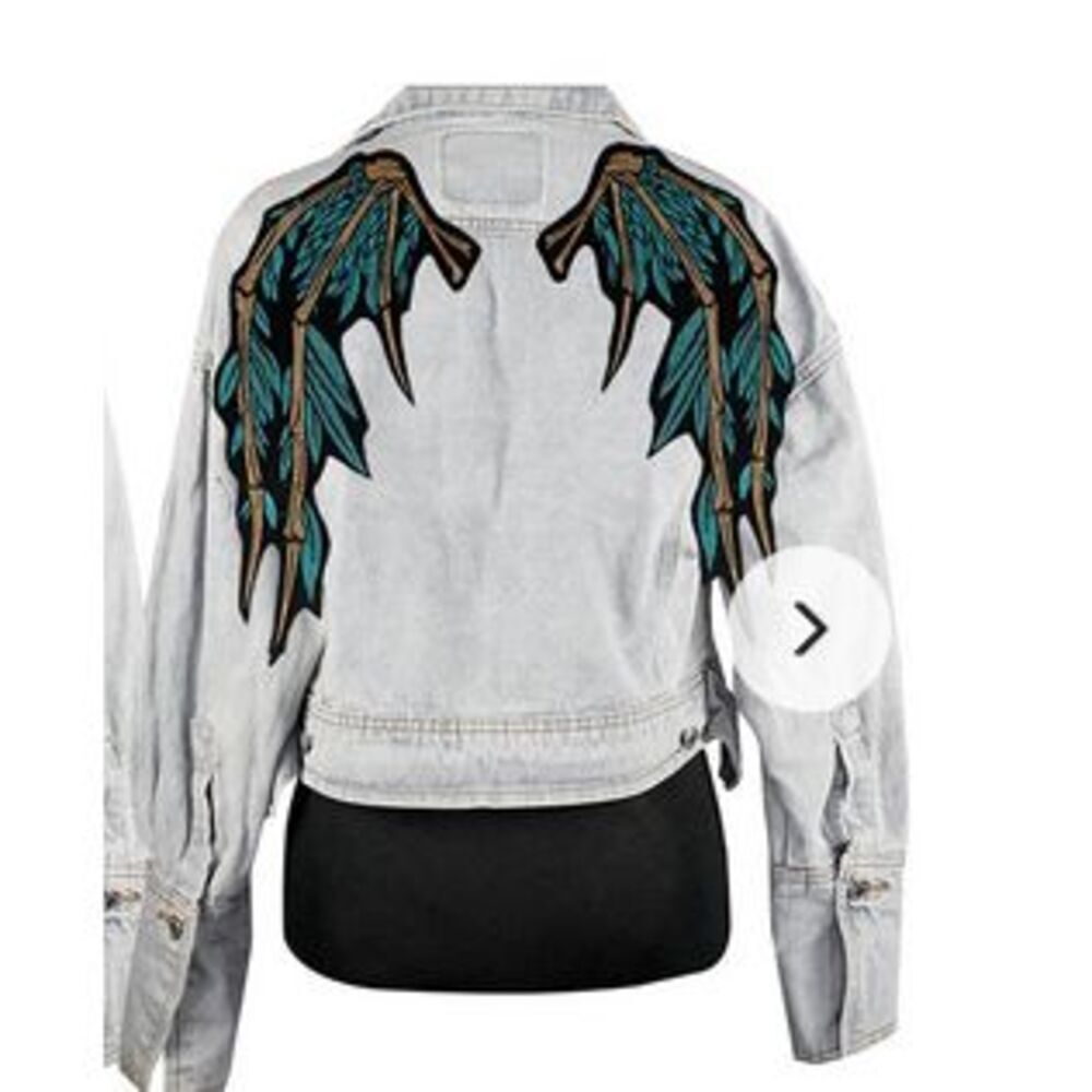 Set of 2 Large Embroidered Bony Wing Applique Sew-On 14" x 5"